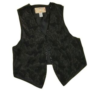 Vintage Silk Vest Womens Beaded Black Embellished Formal Retro 90s Fancy Medium‎